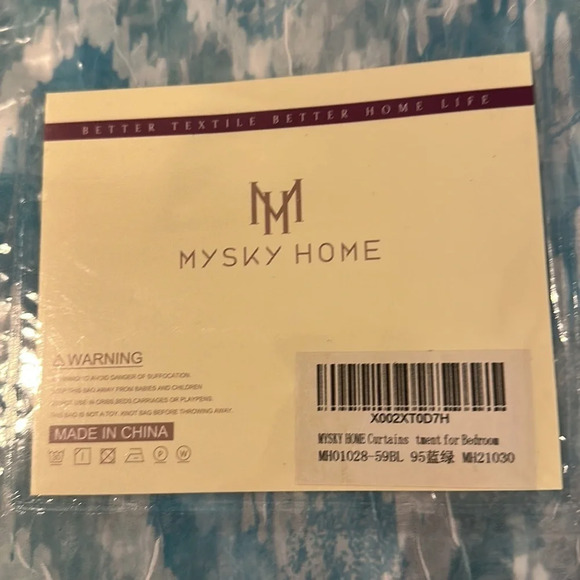 Mysky Home Bedroom Curtains Blue Geometric Pattern Silver Grommets (2)  Panels - Picture 3 of 4